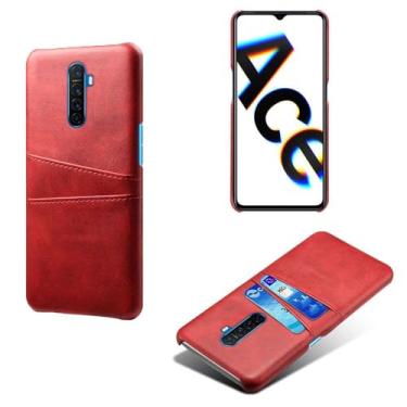 Imagem de Capas Compatível com OPPO X2 PRO,tampa protetora de couro falso,design de saco de cartão com 2 fendas de cartão atrás,proteção anti-impressão digital e anti-gota-Red