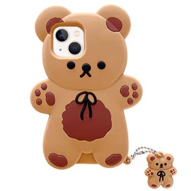 Imagem de Yatchen Capa de urso compatível com iPhone 14 Pro Max, capas de telefone Kawaii, fofo, desenho 3D, ursinho de pelúcia com chaveiro, capa de silicone macio à prova de choque para iPhone 14 Pro Max