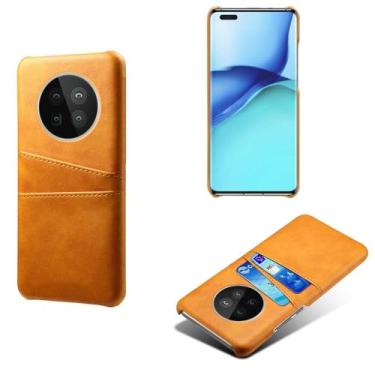 Imagem de Capas Compatível com HUAWEI MATE 40 Pro,Caso de couro PU-Tampa de telefone a prova de choque com 2 slots de cartão,Proteção anti-impressão digital e anti-gota-Yellow