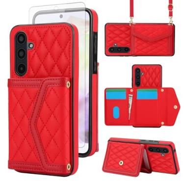 Imagem de Asuwish Capa de celular para Samsung Galaxy A26 5G carteira celular com protetor de tela de vidro temperado bloqueio RFID compartimento para cartão de crédito alça transversal suporte A 26 26A LTE