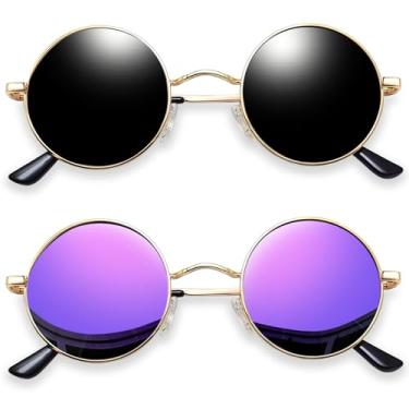 Imagem de Óculos de Sol Joopin Redondos Masculinos e Femininos Polarizados, Pequeno Círculo Hippie Vintage Retrô Steampunk Armação de Metal com Proteção UV (Ouro Preto + Roxo Espelhado)