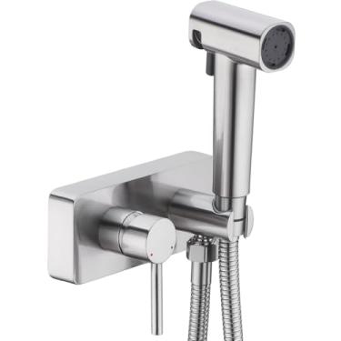 Imagem de HOMYEP Acessório de pulverizador de bidê portátil de latão para vaso sanitário, 10 cm através da parede ou montagem em vaidade válvula de chuveiro de trailer quente e frio torneira externa, níquel