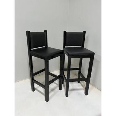 Imagem de Conjunto 02 Banquetas altas em madeira maciça com encosto e assento es