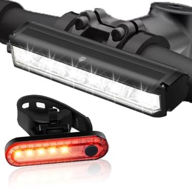 Imagem de Conjunto de luzes brilhantes de bicicleta para passeios noturnos, luz LED de 14000 lúmens, farol alto e baixo, conjunto de faróis de bicicleta recarregáveis USB-C, farol de bicicleta à prova d'água e