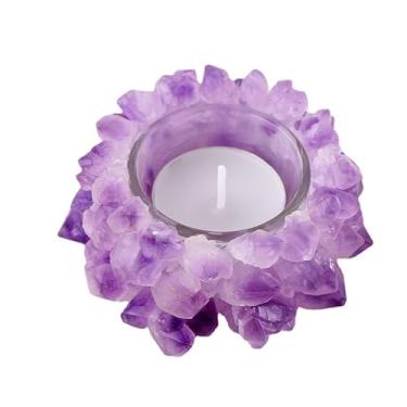 Imagem de Castiçal de cristal de ametista natural – Arte de pedra preciosa feita à mão para decoração de Halloween, meditação ou presente