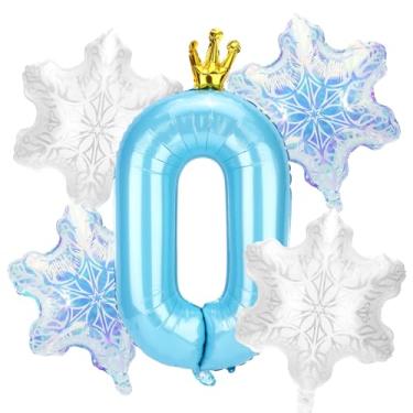 Imagem de 5un Decorações Neve Balões Festa Aniversário, Número Azul e 4un Decorações e Lembrancinhas Balões Floco Neve para Festas Aniversário Tema Princesa Azul País Das Maravilhas Inverno(Número 0)