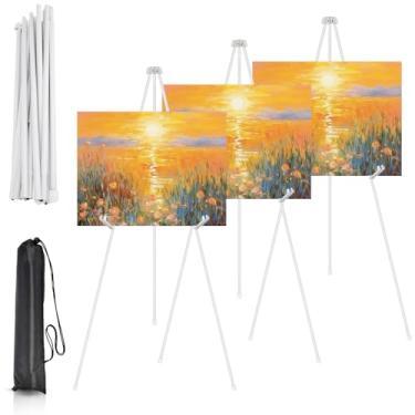 Imagem de SHUESS Pacote Com 4 Cavaletes Brancos De 63" Para Placas Casamento, Metal Dobráveis Portáteis, Placas, Pôsteres Ajustáveis, Logotipos, Artes, Pintura, Piso Bolsa Armazenamento