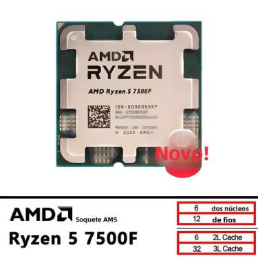 Imagem de AMD Ryzen 5 7500F 3.7GHz 6-Core 12-Thread CPU Soquete AM5 Bandeja Novo