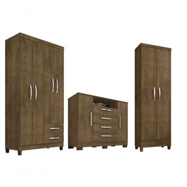 Imagem de Guarda Roupa Solteiro 4 Portas E 2 Gavetas Modena Com Cômoda Madri E Multiuso Egito Malbec Incorplac