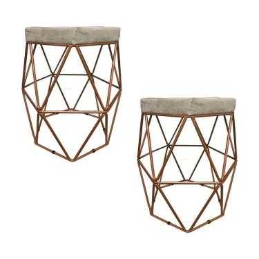 Imagem de Puff Decorativo Hexagonal Aramado Cobre Suede Bege