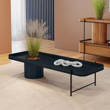 Imagem de Mesa de Centro Cachepot em Madeira Maciça Ébano Estrutura Metálica Preto