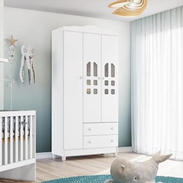 Imagem de Guarda-Roupa Infantil Carolina Baby Eloa com 3 Portas, 2 Gavetas e 4 Prateleiras – 94cm de largura