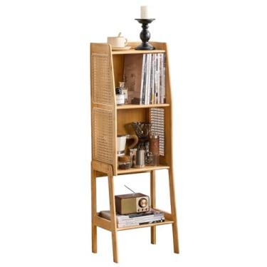 Imagem de Welnow Mesa De Canto Moderna, Mesa De Cabeceira De Bambu E Vime Com Espaço De Armazenamento De 2 Níveis, Mesa Lateral De Prateleira Aberta, Mesa De Cabeceira, Mesa Lateral De Sofá Prática Para Quart