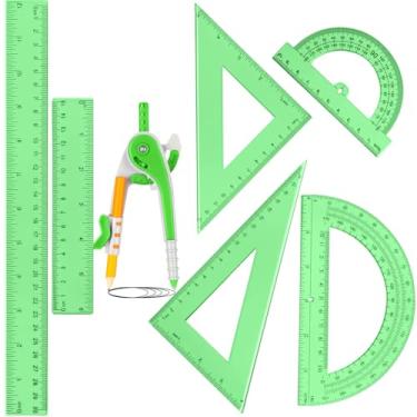 Imagem de Zonon 1 conjunto de conjunto de matemática geométrica de plástico 7 peças inclui transferidor de 15,2 cm/10.2 cm, bússola de desenho, réguas de triângulo de 45/60 graus, régua de matemática de 30,5 cm