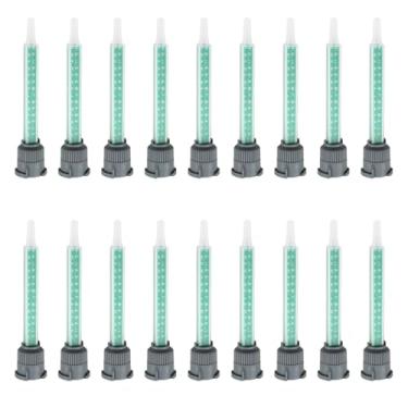 Imagem de Bxian 18 peças de plástico espirais internos dinâmicos bicos misturadores de resina para aplicador de pistola de cola de 50 ml
