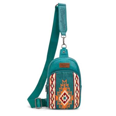 Imagem de Wrangler Bolsa tiracolo asteca feminina de malha ocidental e bolsa de peito com alça ajustável, B - turquesa, Ocidental