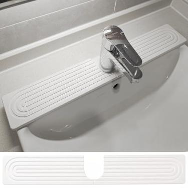 Imagem de Tapete de torneira de pedra de 60 cm para pia de cozinha, tapete de secagem rápida de diatomita para balcão de cozinha, protetor de respingos de pia de torneira absorvente de água com pés elevados