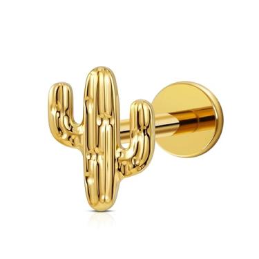 Imagem de FINE4U Brinco traseiro plano dourado para concha Helix Tragus Flat 16G 6 mm 8 mm - ASTM F136 brinco de cartilagem de titânio, anel labret, piercing de joias hipoalergênico