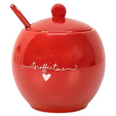 Imagem de Açucareiro com Colhe L'amour em Porcelana 350ml - Hauskraft, Vermelho