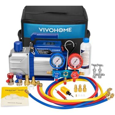 Imagem de VIVOHOME Bomba De Vácuo Estágio Único 110 V 1/3 Hp 4,5 Cfm E Kit Medidor Coletor Ar Condicionado, Motor Sem Faíscas Para Sistemas R32 R1234Yf R454B R134A R22 R410A, Recarga Refrigeração Condicionado