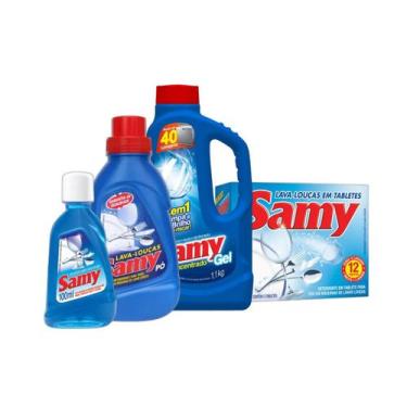 Imagem de kit 1 secante samy + 1 lava louça em pó + 1 samy lava louça tablete + 