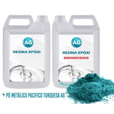 Imagem de Resina Epóxi 1KG + Pó Metálico Pacifico Turquesa AG - Resinas ag