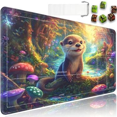 Imagem de for TCG Playmat with Waterproof Storage Bag and 6 Dice, Non-Slip Rubber Base for MTG Playmat with Zones, 24 x 14 inches Trading Card Game Mat Board Game Desk Mat, Forest Cute Otter Pattern