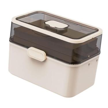 Imagem de Zialofi Caixa de remédios portátil, kit de primeiros socorros com tampa, leve, grande capacidade, recipiente de armazenamento transparente, organizador, Bege