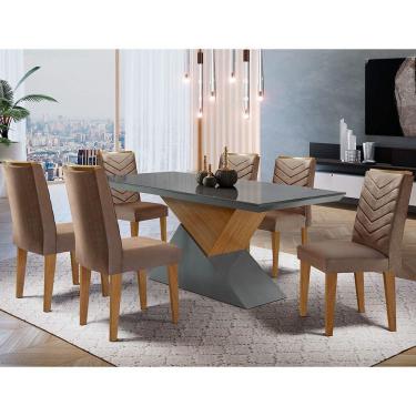 Imagem de Mesa Aster 180 Tampo em MDF e Vidro com 6 Cadeiras Liz Moderna