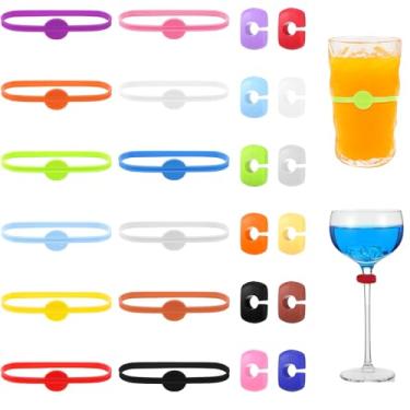Imagem de Classicseali 24 peças de marcadores de bebida para copos, marcadores de vinho retráteis de silicone para copos, pingentes de bar e ovais, para vidro, garrafas de cerveja, canecas, frascos, copos de