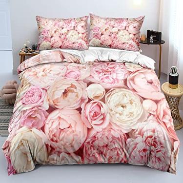 Imagem de Elnonthy Jogo de cama floral rosa tamanho Queen - Conjunto de cama floral com fronhas combinando, conjunto de capa de edredom floral