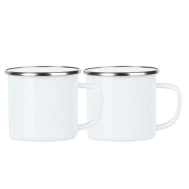 Imagem de Kit 2 Caneca Ágata Esmaltada Branca Retrô 300ml com Borda Metálica Pra