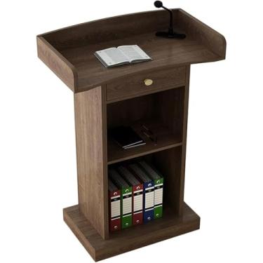 Imagem de Púlpito De Mdf Podium Stand Mesa De Recepção De Piso De Madeira Com Prateleira De Armazenamento Ideal Para Palestrantes Conferência Auditório Igreja, Brown a, 23.6x16.5x47.2in