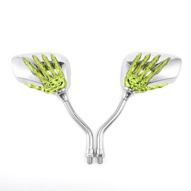 Imagem de 2 peças de espelho retrovisor universal para motocicleta com parafuso de liga de alumínio scooter esqueleto reajuste manual espelhos laterais para motocicleta (verde)