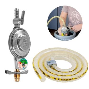 Imagem de Regulador Registro De Gás Com Monômetro + Mangueira 1,2M