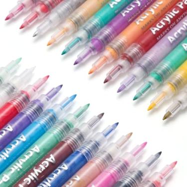 Imagem de Hyrrt Canetas marcadoras de tinta com ponta extrafina, 24 cores, canetas de tinta acrílica premium para pintura rupestre, tela, madeira, vidro, cerâmica, tecido, conjunto de marcadores acrílicos para
