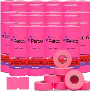 Imagem de Perco 1 linha de etiquetas rosa fluorescentes - Caixa com 30 mangas, 240.000 etiquetas de preço em branco para Perco Lite, X, Plus e Pro 1 linha Price e Date Guns