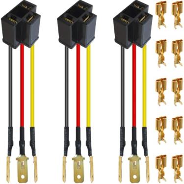 Imagem de MKBKLLJY 3 peças H4 9003 HB2 cablagem soquete de farol H4 para adaptador de 3 pinos 18AWG plugue macho pigtail com terminal para 10 x 15 cm 17,8 x 15,2 cm 12,7 x 17,8 cm 15,2 x 20,3 cm lampada