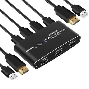 Imagem de DGODRT Comutador Hdmi Kvm 2 Portas 4K A 60 Hz Usb Para Pcs, Compartilhe 1 Monitor Hd E Dispositivos, Incluindo Cabos