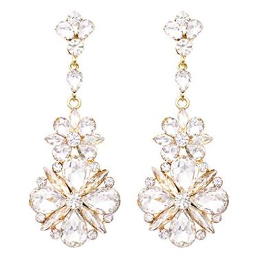 Imagem de Rosemarie & Jubalee Brincos femininos hipoalergênicos com flores de cristal dramáticas de ombro longo, 8,9 cm, Metal, vidro