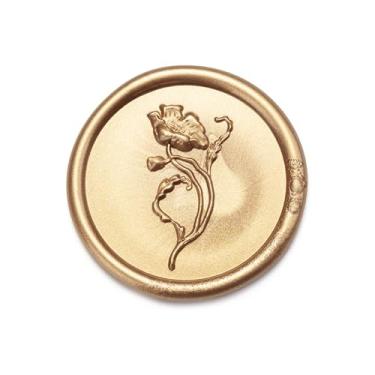 Imagem de Eisumy 50 adesivos de selo de cera de flor de papoula ouro antigo para casamento/aniversário/chá de bebê/convite/adesivo de envelope de negócios