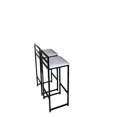 Imagem de Kit 2 Banqueta Alta Baixa Quadrada Estilo Industrial Banco Casa Balcão Cozinha Mesa(Branco,Alta (87cm))