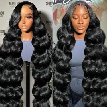 Imagem de Peruca frontal de 91 cm, peruca de cabelo humano 33 x 15 cm, ondulada no corpo, perucas de cabelo humano hd frontal de renda, pré-arrancadas, peruca preta natural virgem brasileira