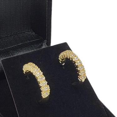 Imagem de Brincos Meia Argola Cravação Zirconias Banho Ouro 18k 2241 - Très Chic