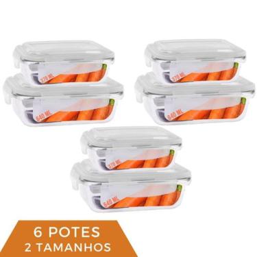 Imagem de Jogo 6 Potes Vidro Retangula 2 Tamanhos 370ml+640ml Marmita - Quality 