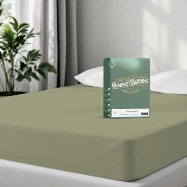 Imagem de TEXAS LINEN CO. Lençol casal 100% algodão orgânico, tecido percal, verde sálvia, 1 lençol com elástico profundo, cabe em colchões de até 40,6 cm, lençóis de luxo certificados pela GOTS