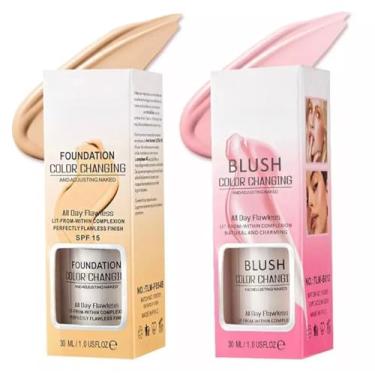 Imagem de Base líquida que muda de cor e conjunto de blush que muda de cor, base de maquiagem BB Cream com FPS 15, creme de cobertura corretivo para todos os tipos de pele