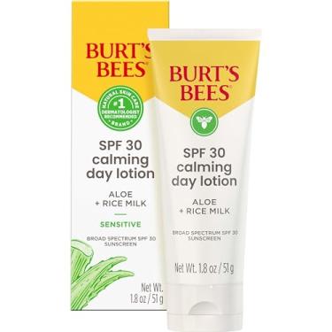 Imagem de Burt's Bees FPS 30 loção facial calmante para o dia com Aloe e leite de arroz para pele sensível, loção facial protetor solar suaviza vermelhidão e irritação, 99,4% de origem natural cuidados com a
