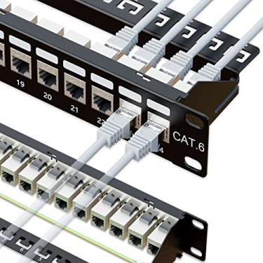 Imagem de iwillink Patch Panel de 10 Gbps 24 portas, acoplador RJ45 com painel de remendo Cat6, painéis de patch blindados STP 19 polegadas 1U com barra traseira, montagem na parede ou montagem em rack