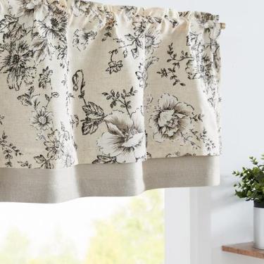 Imagem de Cortina Valance jinchan de linho preta floral 50x45cm Blackout